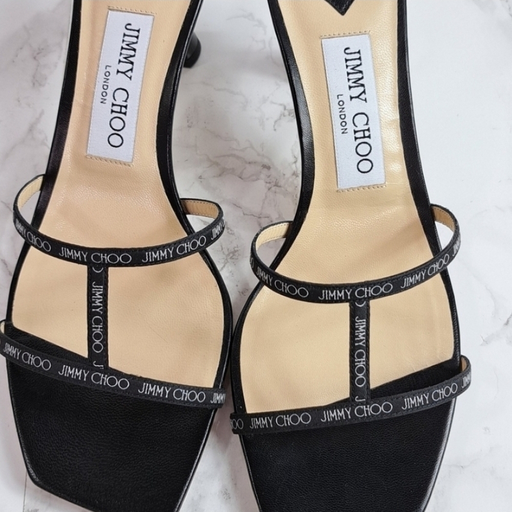 Jimmy Choo Ria 65mm Black Nappa Leather Mules Size 38 IT/EU - Picture 10 of 13